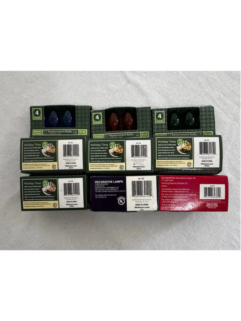 Vintage Christmas Light C7 Replacement 60 Bulb Lot Blue Amber/Orange Green Clear
